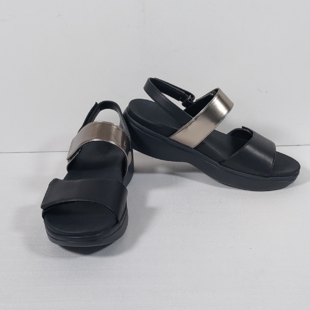 6400 Vionic Black & Pewter Fay Comfort Platform slingback sandals 9